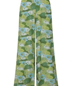 New In Bright & Beautiful Kim Floral Palm 70's Trousers Green