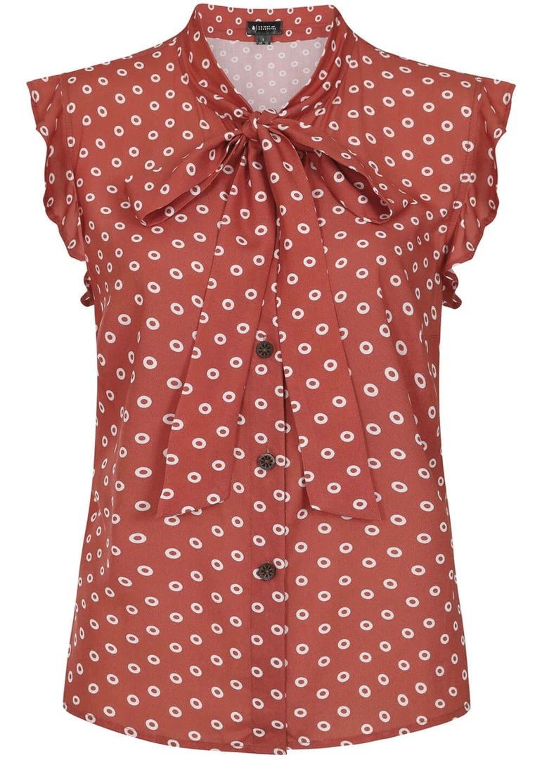 Bright & Beautiful Penny Doughnut Polka 70's Blouse Red New In