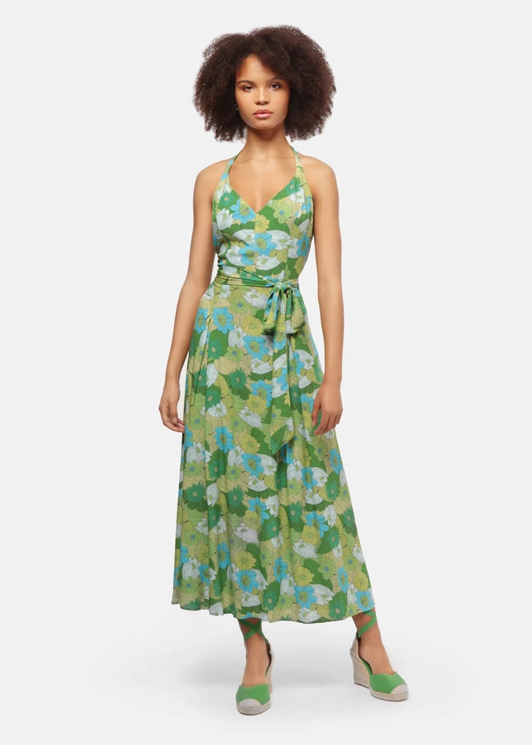 Bright & Beautiful Jayleen Floral Palm 60's Swing Dress Green