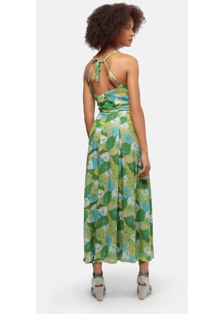 Bright & Beautiful Jayleen Floral Palm 60's Swing Dress Green