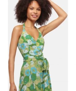 Bright & Beautiful Jayleen Floral Palm 60's Swing Dress Green