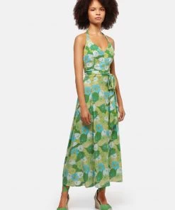 Bright & Beautiful Jayleen Floral Palm 60's Swing Dress Green