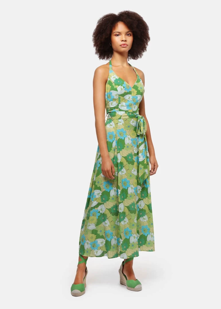 Bright & Beautiful Jayleen Floral Palm 60's Swing Dress Green