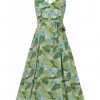 Bright & Beautiful Jayleen Floral Palm 60's Swing Dress Green
