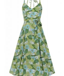 Bright & Beautiful Jayleen Floral Palm 60's Swing Dress Green