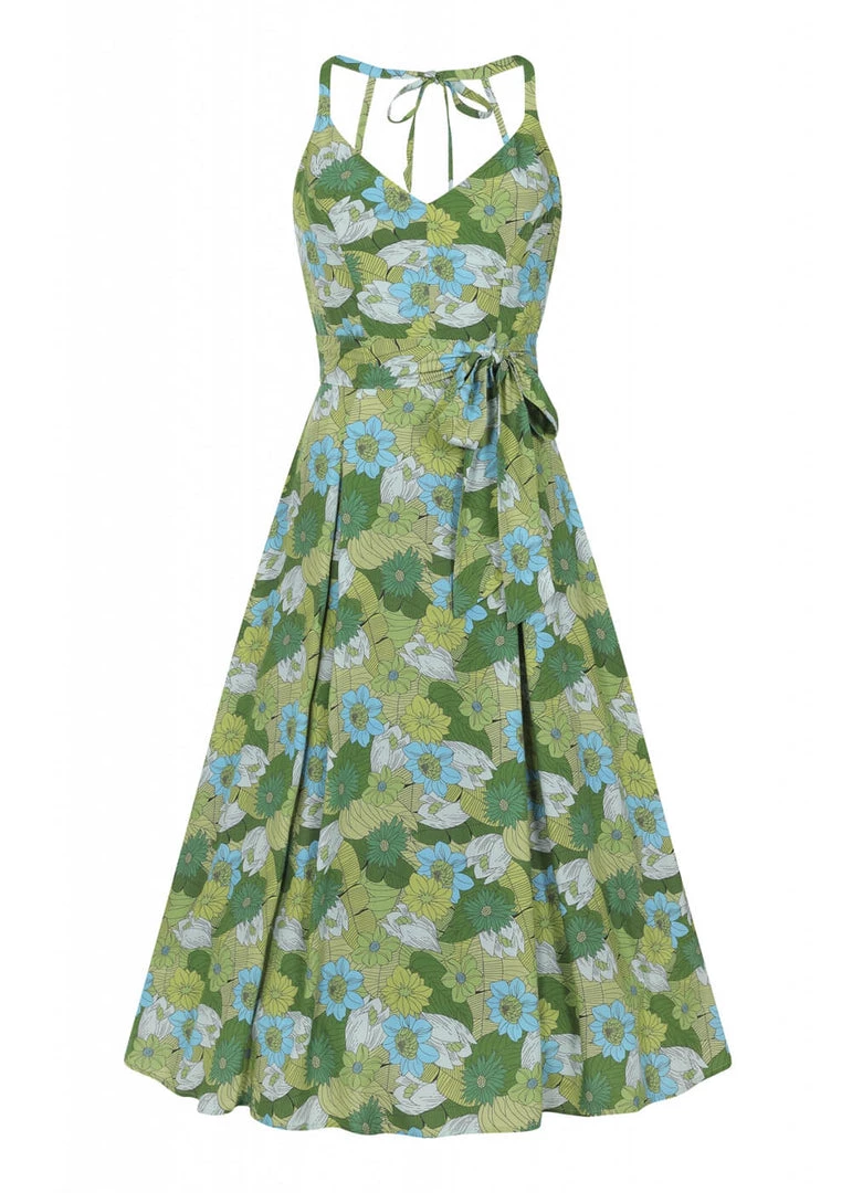 Bright & Beautiful Jayleen Floral Palm 60's Swing Dress Green