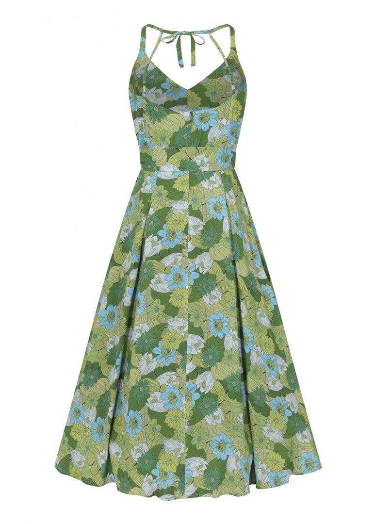 Bright & Beautiful Jayleen Floral Palm 60's Swing Dress Green