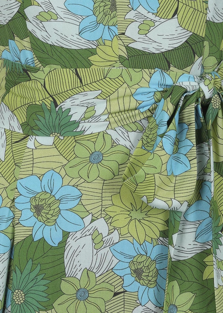 Bright & Beautiful Jayleen Floral Palm 60's Swing Dress Green