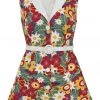Bright & Beautiful Lucy Tropical Floral 60's Playsuit Red