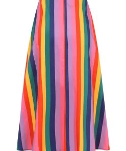 New In Bright & Beautiful Amory Rainbow Wishes Stripe 50's Midi Skirt Multi