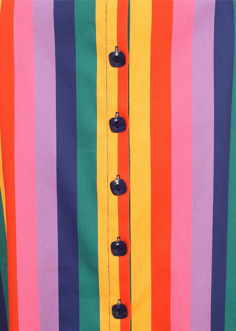 New In Bright & Beautiful Amory Rainbow Wishes Stripe 50's Midi Skirt Multi