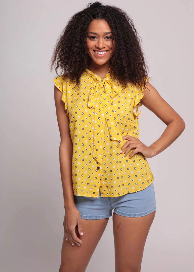 Bright & Beautiful Penny Polka Meadow 70's Blouse Yellow