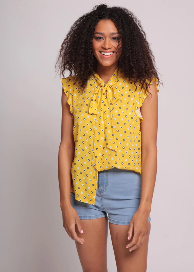 Bright & Beautiful Penny Polka Meadow 70's Blouse Yellow
