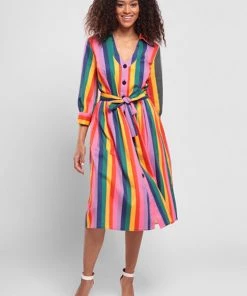 Bright & Beautiful Lauren Rainbow Wishes Stripe 50's Dress Multi