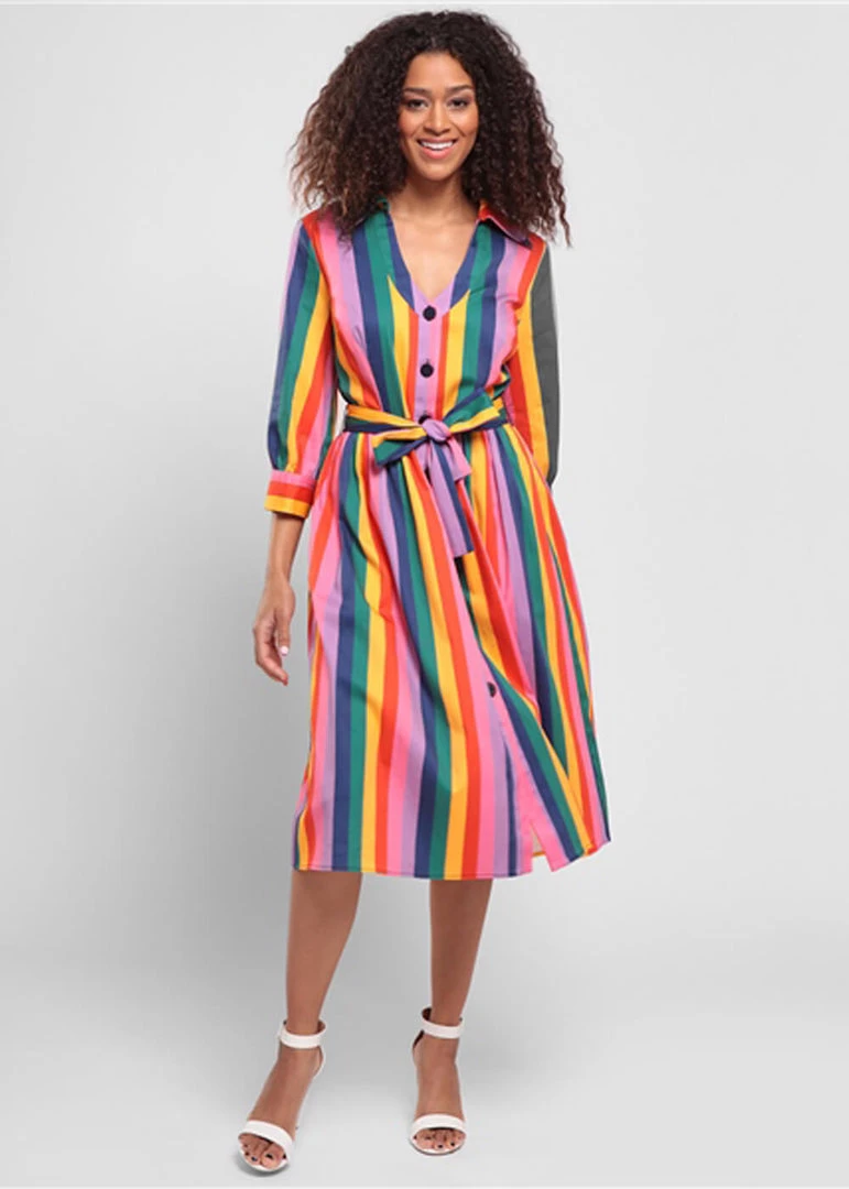 Bright & Beautiful Lauren Rainbow Wishes Stripe 50's Dress Multi