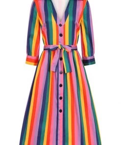 Bright & Beautiful Lauren Rainbow Wishes Stripe 50's Dress Multi