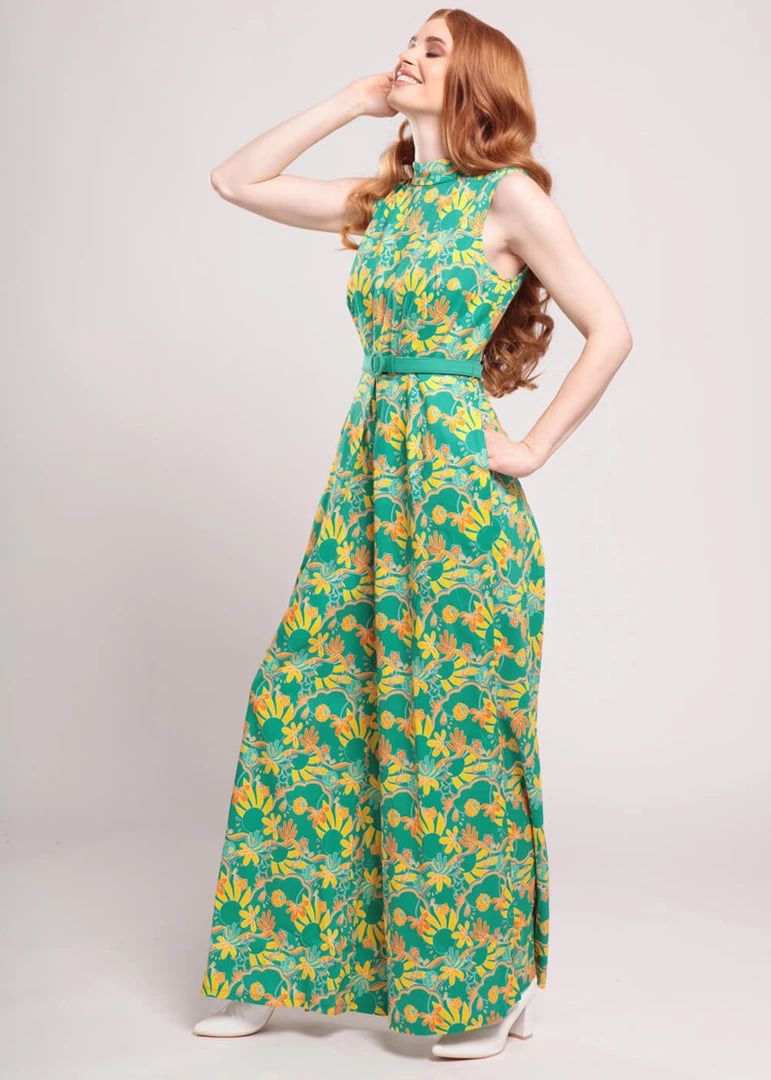 New In Bright & Beautiful Maggie Holiday 70's Trip Jumpsuit Multi