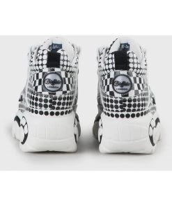 New In Buffalo London Classic Leather Sneakers Dots White Black