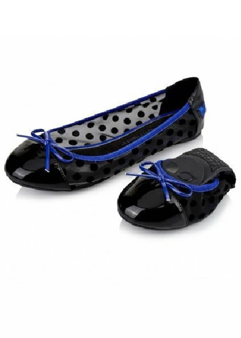 Butterfly Twist Jessica Polkadot Foldable Flats Cobalt Black