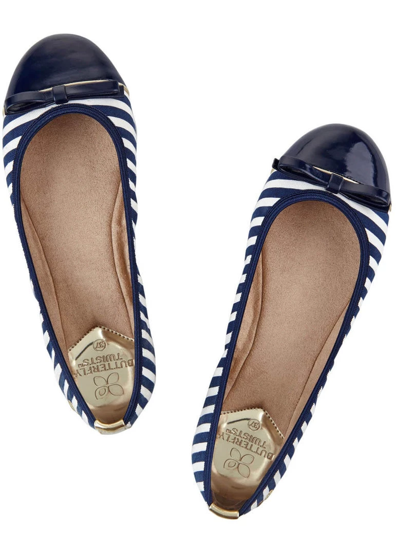 Butterfly Twist Care Stripe Foldable Flats Navy White
