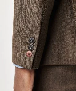 New In Gibson London Ethan Herringbone Jacket Coffee