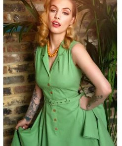 Collectif Caterina 50's Sleeveless Swing Dress Green