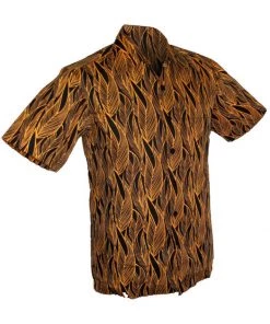 Chenaski Men Leaves 50's Shirt Black Mustard
