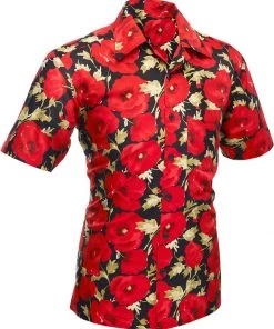 New In Chenaski Mens Poppy 50's Shirt Black Red