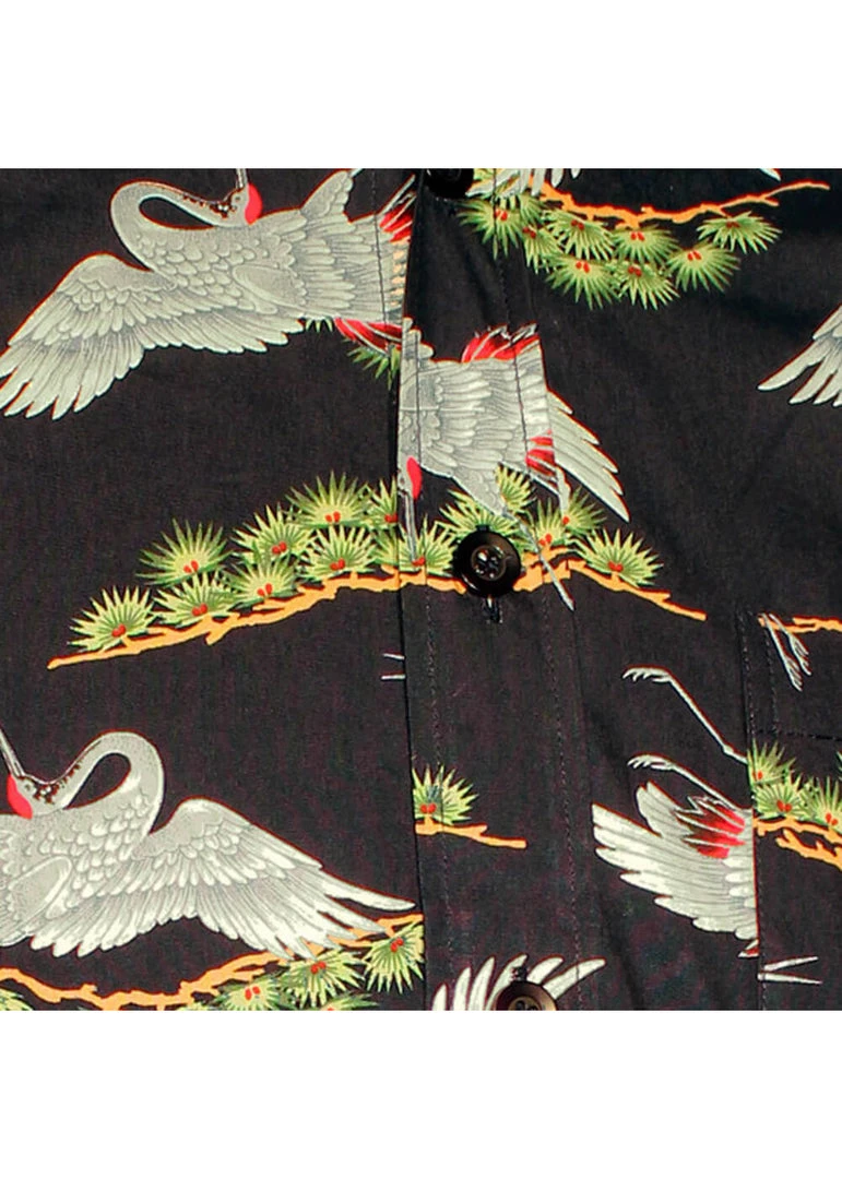 Chenaski Mens Crane Birds 70's Shirt Navy