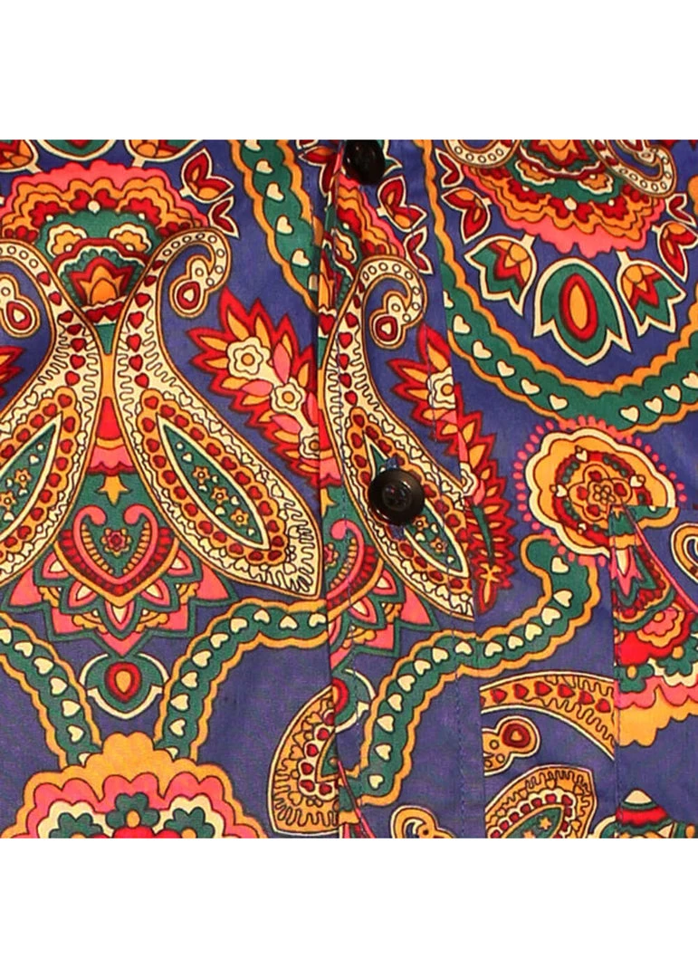 Chenaski Mens Paisley 70's Shirt Blue New In