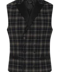Chet Rock Mens Chuck Tartan Waistcoat Green New In