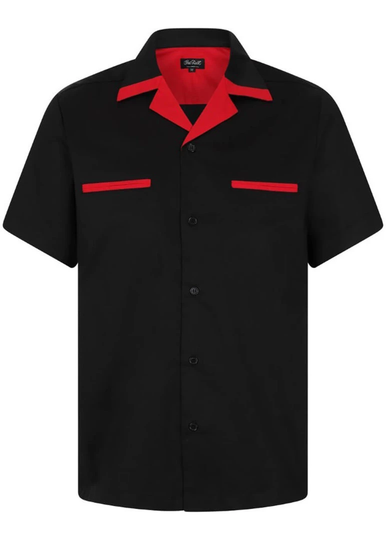 Chet Rock Men Loud Rex 50's Bowling Shirt Black Red