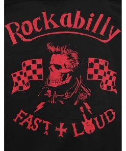 Chet Rock Men Loud Rex 50's Bowling Shirt Black Red