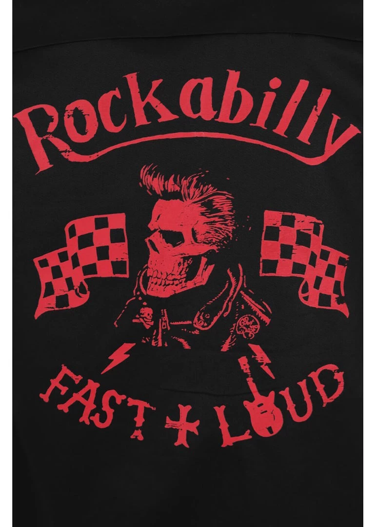 Chet Rock Men Loud Rex 50's Bowling Shirt Black Red