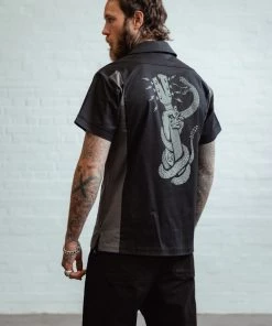 Chet Rock Mens Rattlesnake 50's Bowling Shirt Black New In