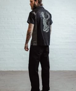 Chet Rock Mens Rattlesnake 50's Bowling Shirt Black New In