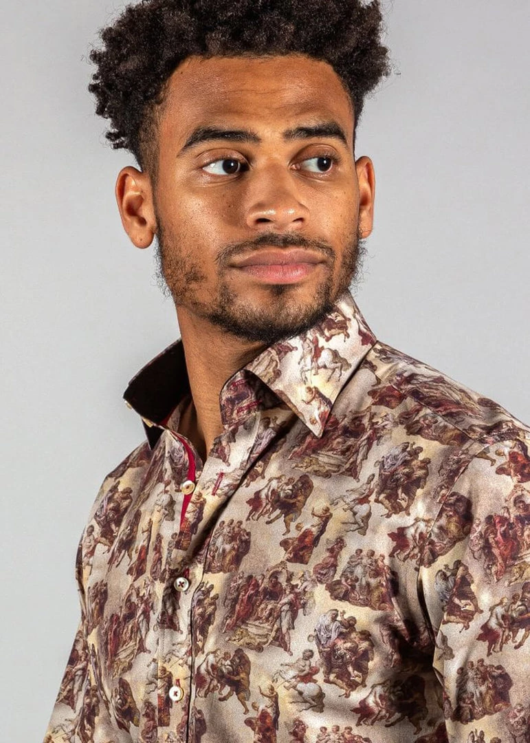 Claudio Lugli Mens Divinity Vatican Paintings Overhemd Beige