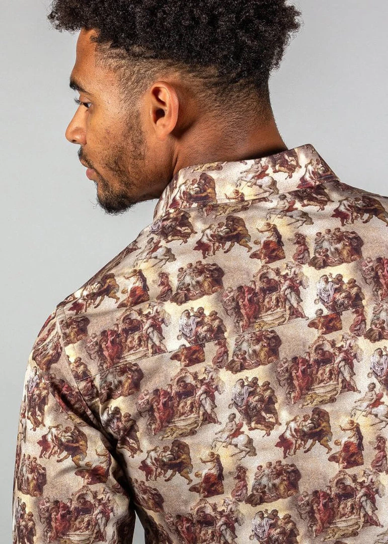 Claudio Lugli Mens Divinity Vatican Paintings Overhemd Beige