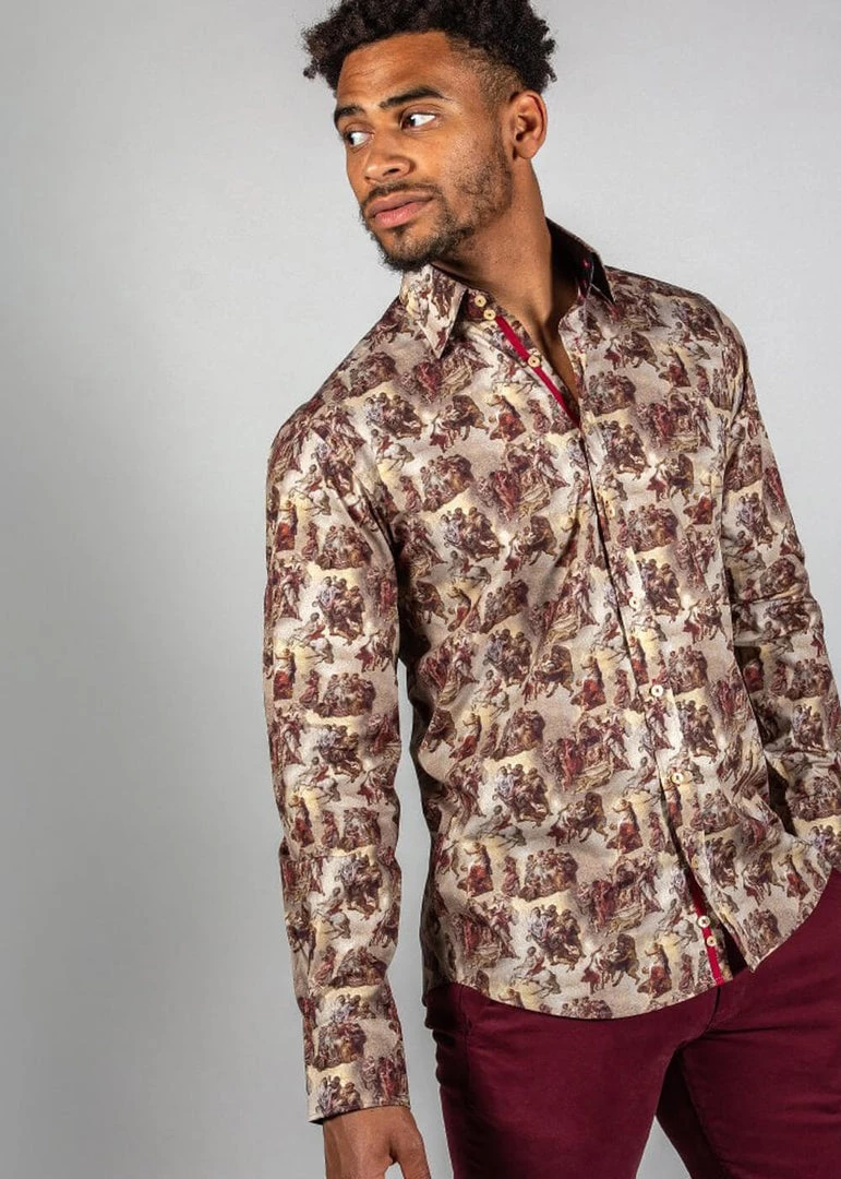 Claudio Lugli Mens Divinity Vatican Paintings Overhemd Beige