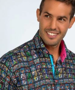 Claudio Lugli Heren Stained Glass Saints Shirt New In