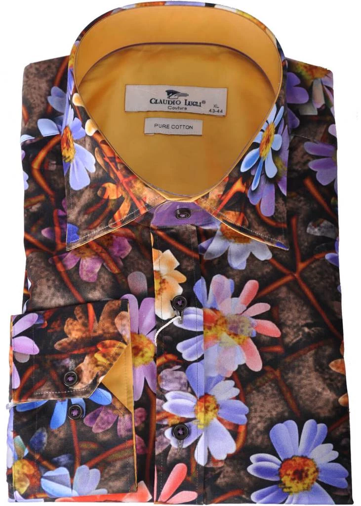 New In Claudio Lugli Mens Autumn Diasy Shirt Brown