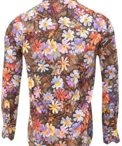 New In Claudio Lugli Mens Autumn Diasy Shirt Brown