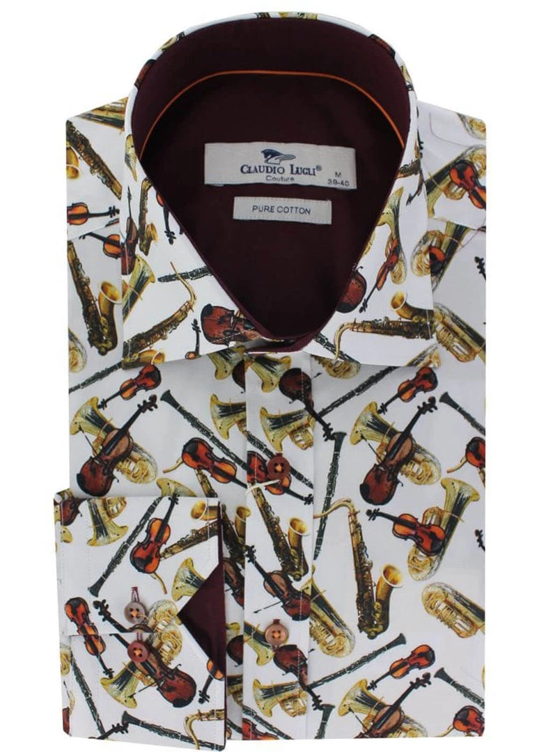 Claudio Lugli Mens Musical Instruments Shirt White New In