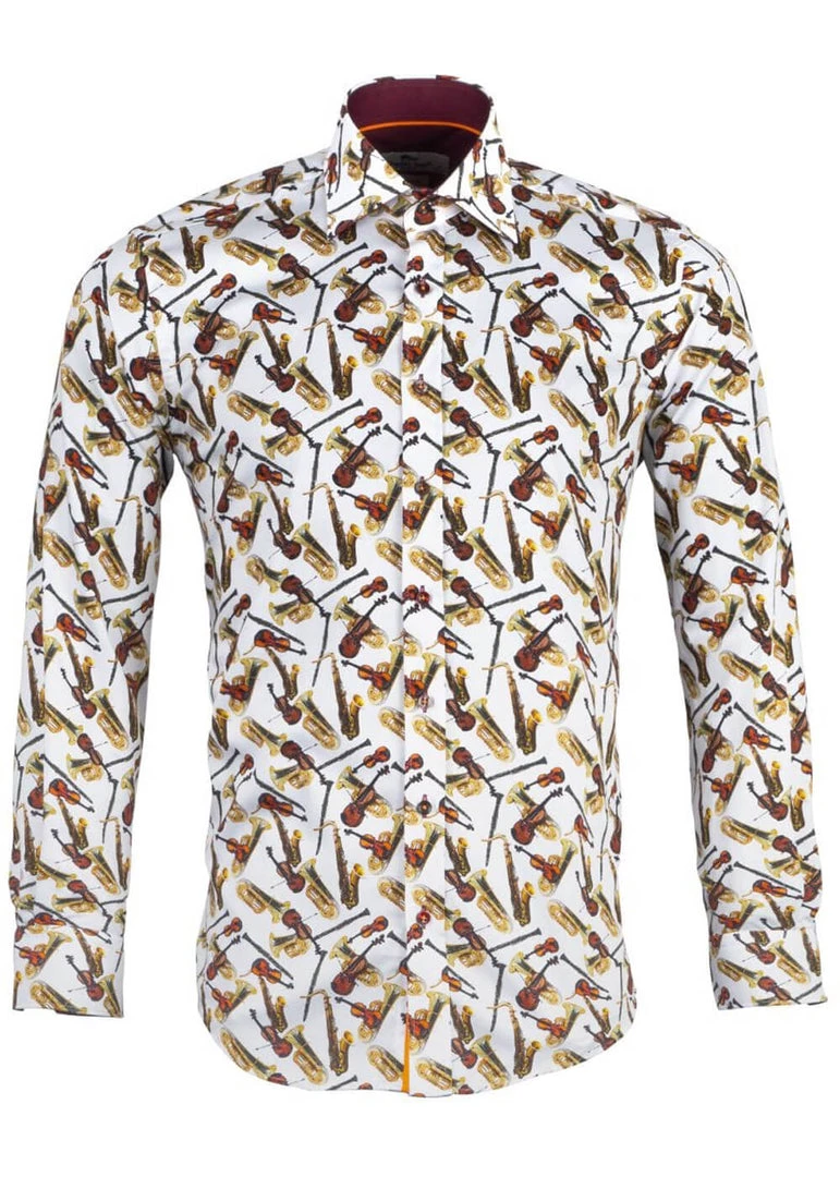 Claudio Lugli Mens Musical Instruments Shirt White New In