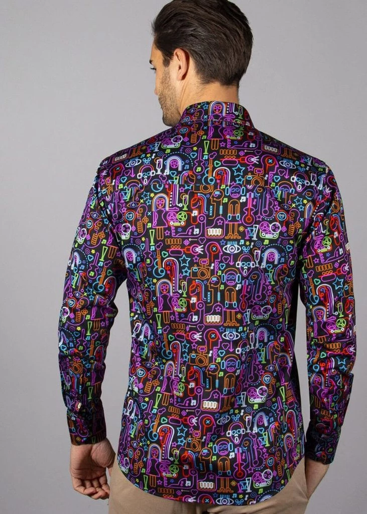 New In Claudio Lugli Mens Neon Music Lights Shirt Black
