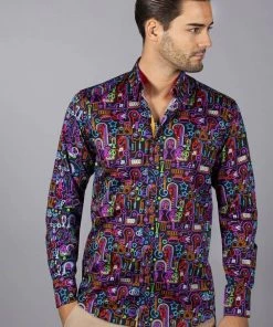 New In Claudio Lugli Mens Neon Music Lights Shirt Black