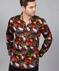 New In Claudio Lugli Mens Autumn Leaves Shirt Green