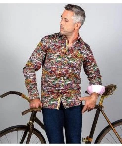 New In Claudio Lugli Mens Bicycles Shirt Brown