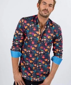 Claudio Lugli Mens Guitars Shirt Navy