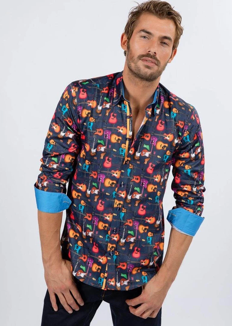 Claudio Lugli Mens Guitars Shirt Navy